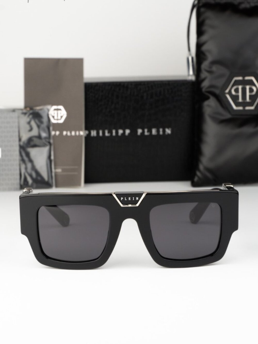 Philipp Plein Men Sunglasses Black Grey Square SPP092M 700Y NEW AUTHENTIC